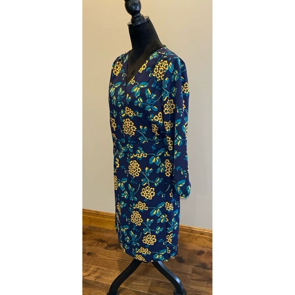 J. Crew Navy Blue Gold Floral Wrap Dress Plus Size 16 in 365 Crepe Fabric J.Crew - Picture 5 of 11